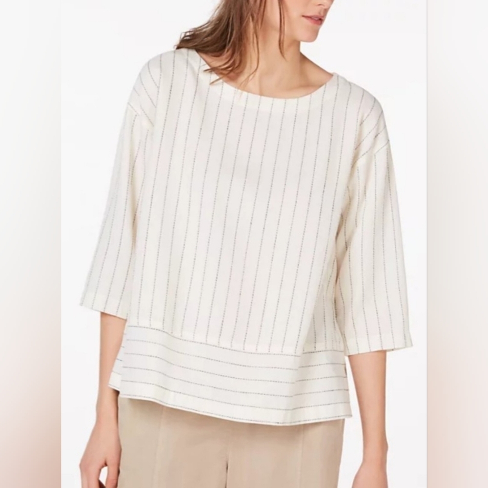 Eileen Fisher Petite Cream and Gray Top